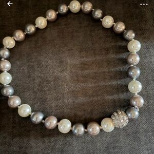 Classic Two-Tone Pearl Necklace with Pavé Accent vintage